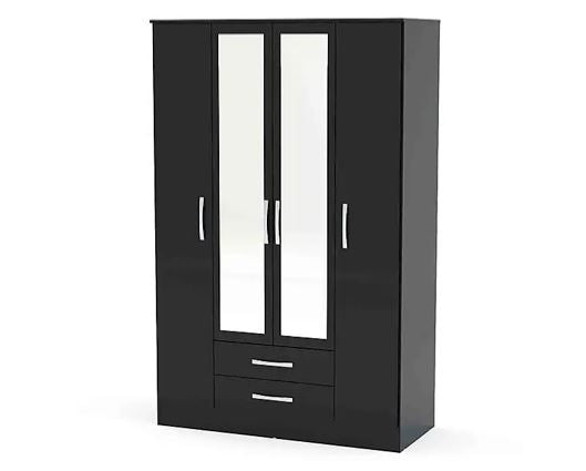 Larz 4 Door 2 Drawer Wardrobe With Mirror-Black