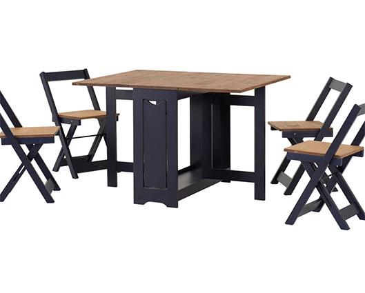 SANTOS BUTTERFLY DINING SET (X4 CHAIRS) - NAVY BLUE/DISTRESSED WAXED PINE