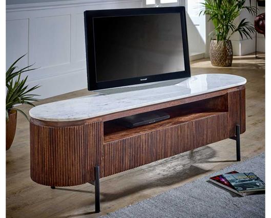 Opal Mango Wood TV Cabinet With Marble Top & Metal Legs