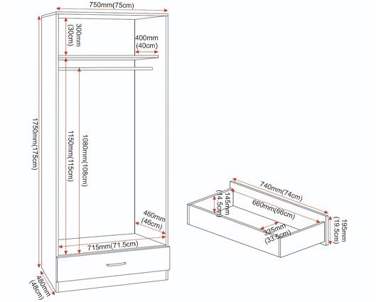 DAKOTA 2 DOOR 1 DRAWER MIRRORED WARDROBE - WHITE