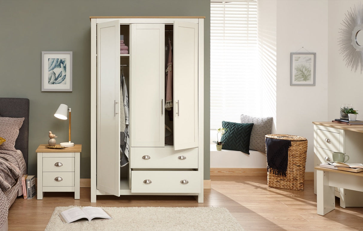 Lachlan 3 Door 2 Drawer Wardrobe- Cream