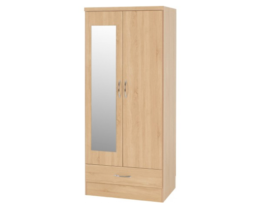 Neptune Mirrored 2 Door 1 Drawer Wardrobe - Sonoma Oak Effect