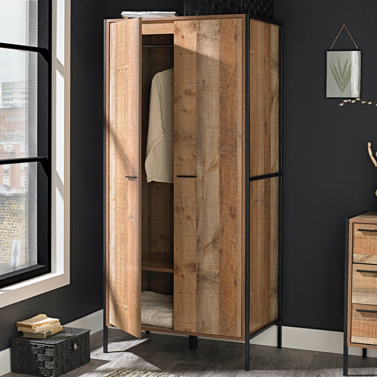 Harben 2 Door Wardrobe Distressed Oak Effect