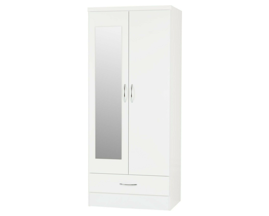 Neptune Mirrored 2 Door 1 Drawer Wardrobe - White Gloss