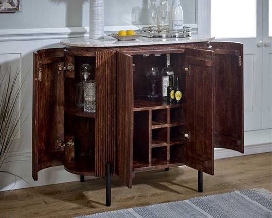 Opal Solid Wood Sideboard/Drinks Cabinet With Marble Top & Metal Legs