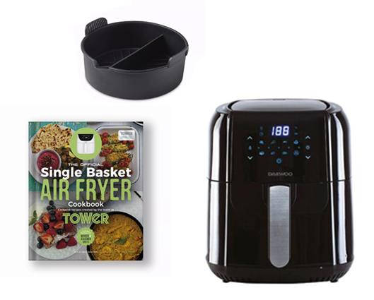 Daewoo 5.5L Air fryer with Single Basket Air Fryer Cookbook and Silicone Tray with Divider