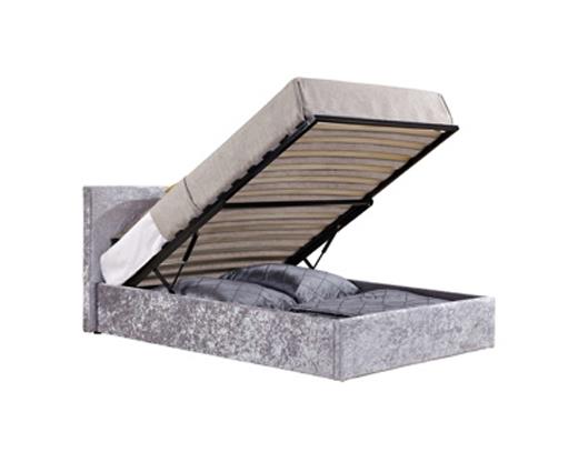 Berlin Single Ottoman Bed - Steel Crushed Velvet