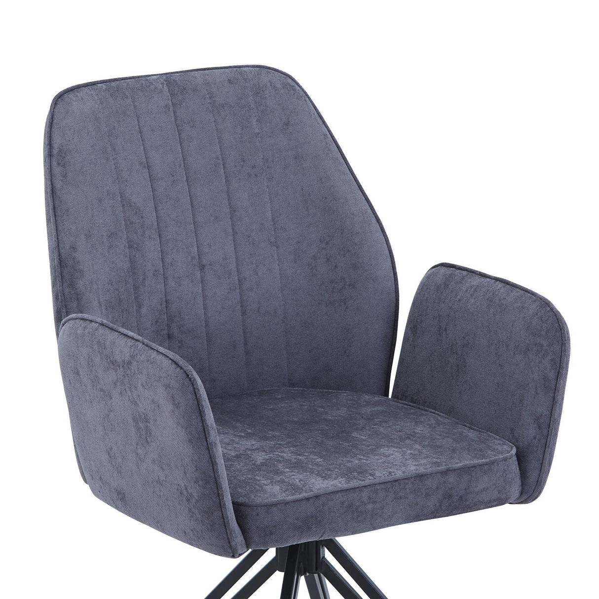 Aspen swivel dining armchairs, grey fabric with black metal legs (pair)