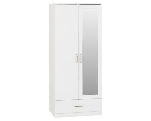 DAKOTA 2 DOOR 1 DRAWER MIRRORED WARDROBE - WHITE
