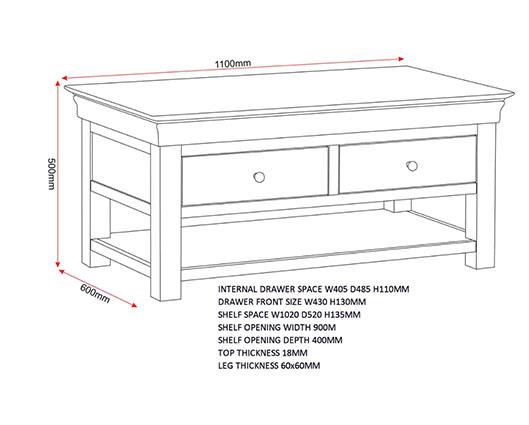 BORDEAUX 2 DRAWER COFFEE TABLE - IVORY/OAK