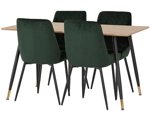 HAMILTON & AVERY MEDIUM DINING SET (X4 CHAIRS) - MEDIUM OAK EFFECT/EMERALD GREEN VELVET
