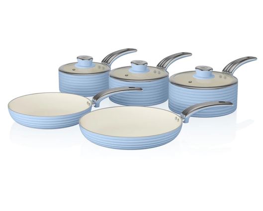 Swan Retro 5 Piece Pan Set Blue