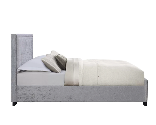 Hannover Small Double Bed - Steel Crushed Velvet