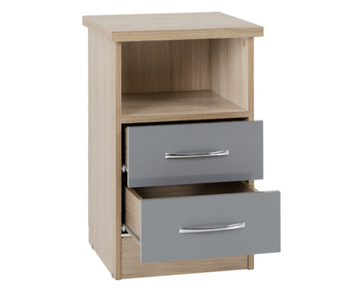 Neptune 2 Drawer Bedside - Grey Gloss/Light Oak Effect Veneer