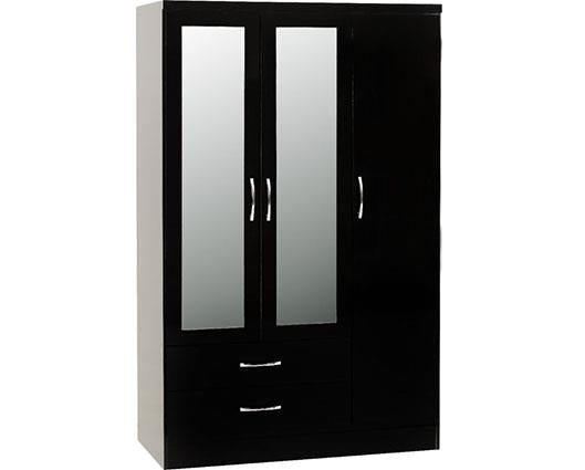 NEVADA 3 DOOR 2 DRAWER WARDROBE - BLACK GLOSS