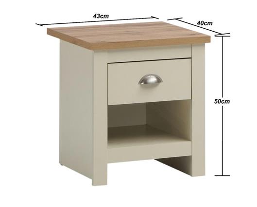 Lincoln Nightstand with 1 Drawer Cream & Oak Effect