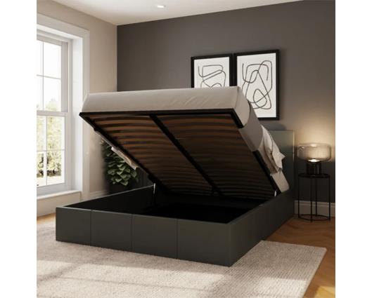 Small Double End Lift Ottoman Bed-Grey PU