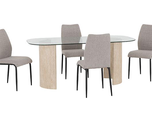 MODENA & CHILTON DINING SET (X4 CHAIRS) - CREAM/GREY FABRIC