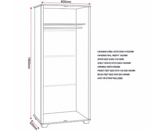 OLIVER 2 DOOR WARDROBE - LIGHT OAK EFFECT