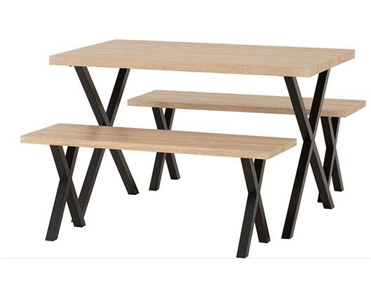 BUXTON DINING BENCH SET - LIGHT OAK EFFECT/BLACK