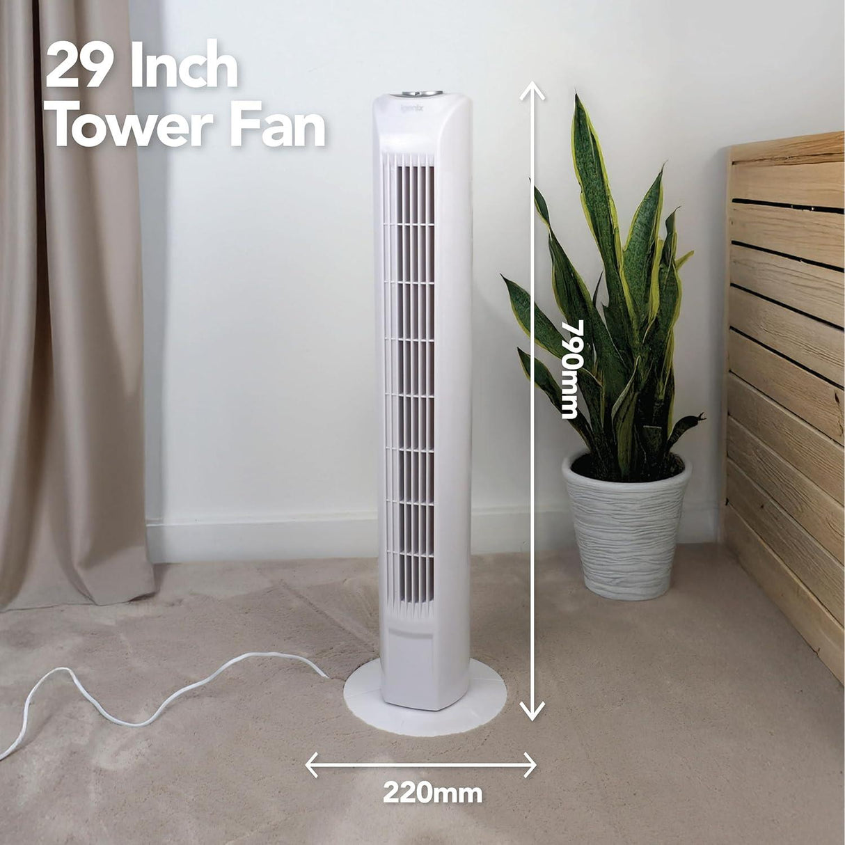 Igenix 30" Tower Fan with 7 Hour Timer and Remote Control - White