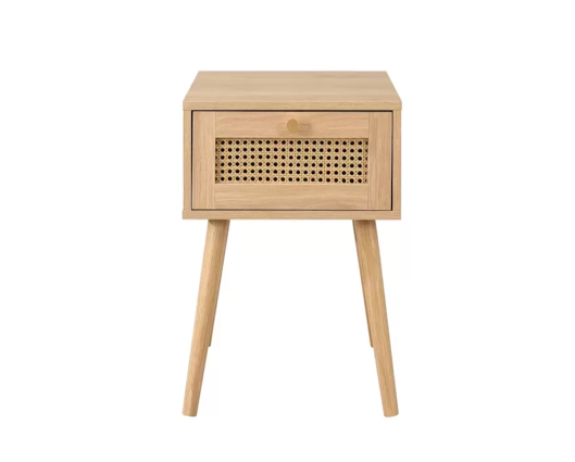 Catalina 1 Drawer Rattan Bedside- Oak