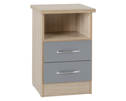 Neptune 2 Drawer Bedside - Grey Gloss/Light Oak Effect Veneer