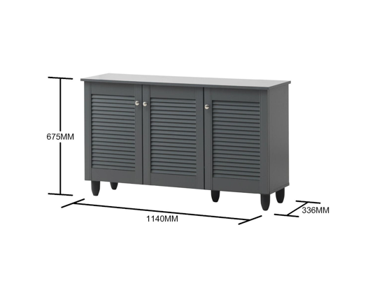 Traditional 3 Door Shoe Cabinet-Dark Grey