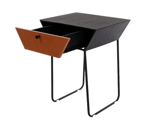 Apollo metal 1 drawer bedside cabinet, copper drawer, black cabinet, handle and legs