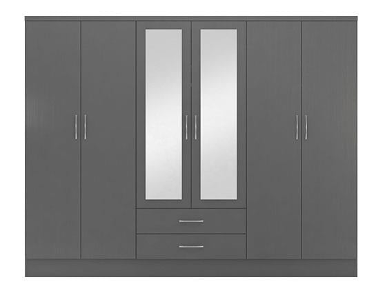NEVADA 6 DOOR 2 DRAWER WARDROBE - 3D EFFECT GREY