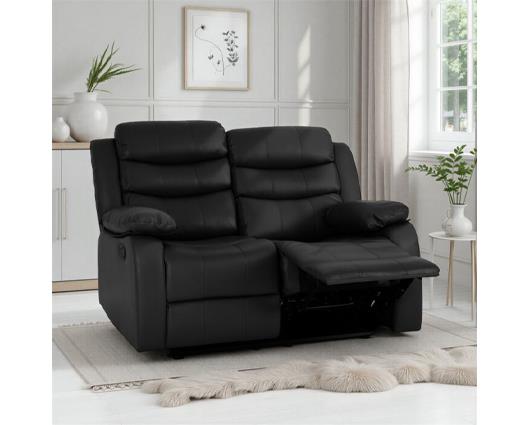 Roma 2 Seater Recliner Sofa - Black Faux Leather