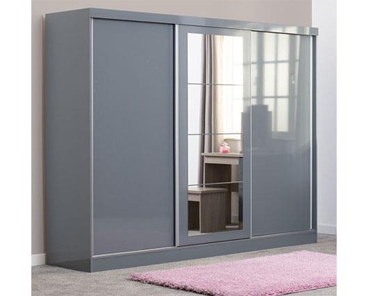 NEVADA 3 DOOR SLIDER WARDROBE - GREY GLOSS
