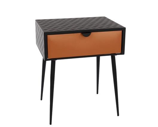 Jupiter metal 1 drawer bedside cabinet, copper drawer with black handle legs
