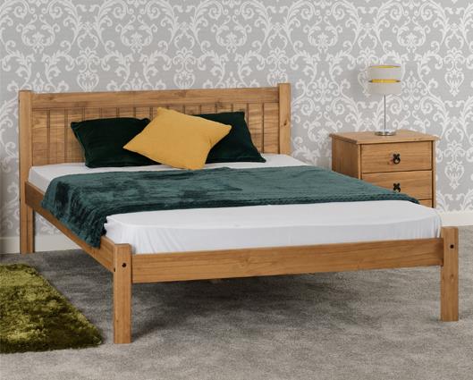 Maya Small Double Bed - Distressed Waxed Pine