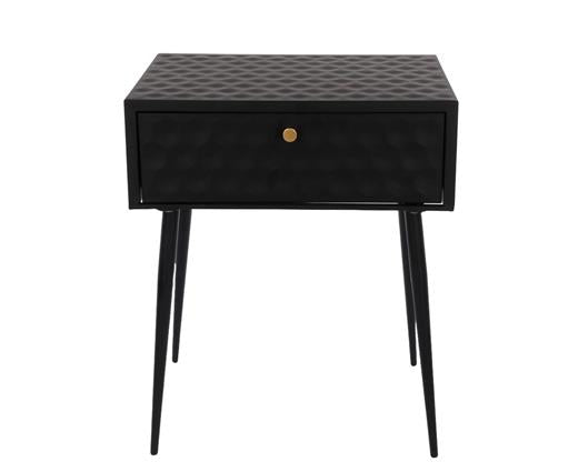 Saturn metal 1 drawer bedside cabinet, black with gold handle