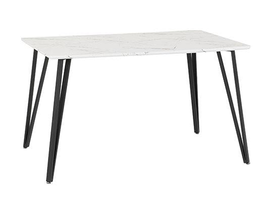 MARLOW & SHELDON DINING SET (X4 CHAIRS) - WHITE MARBLE/GREY BOUCLE FABRIC