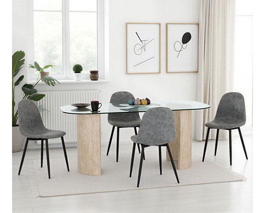 MODENA & ATHENS DINING SET (X4 CHAIRS) - CREAM/GREY FAUX LEATHER