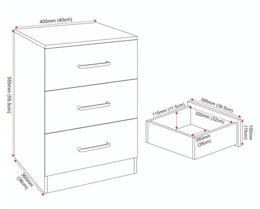 DAKOTA 3 DRAWER BEDSIDE - DARK GREY