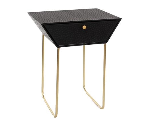 Apollo metal 1 drawer bedside cabinet, black with gold handle and legs