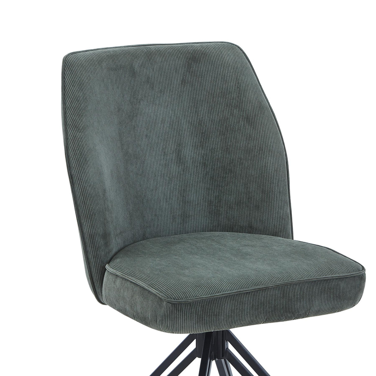 Aspen swivel dining chairs, green cord fabric with black metal legs (pair)