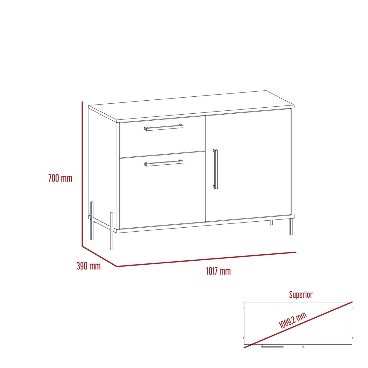 Houston Small Sideboard with 2 Door, 1 Drawer