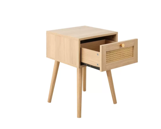 Catalina 1 Drawer Rattan Bedside- Oak