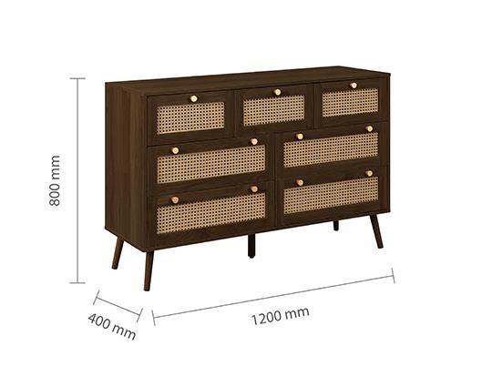 Croxley 7 Drawer Rattan Chest - Walnut