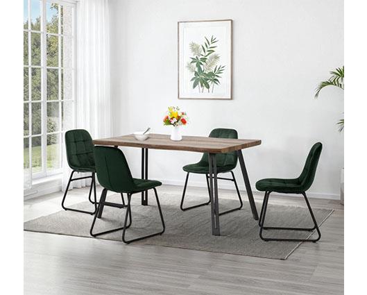 QUEBEC WAVE & LUKAS DINING SET (X4 CHAIRS) - MEDIUM OAK EFFECT/EMERALD GREEN VELVET