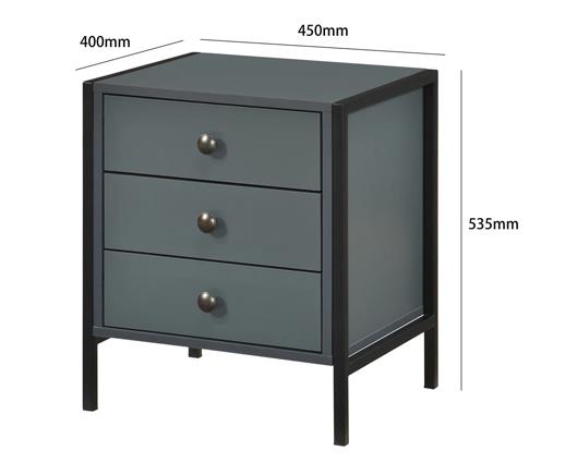 Alva 3 Drawer Bedside - Dark Grey