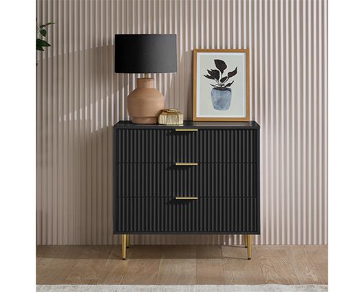Zara 3 Drawer Fluted Chest - Black