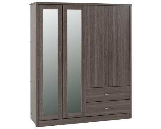 LISBON 4 DOOR WARDROBE - BLACK WOOD GRAIN