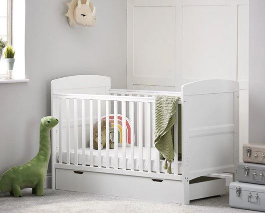 Grace Cot Bed, Under Drawer + Fibre Mattress - White
