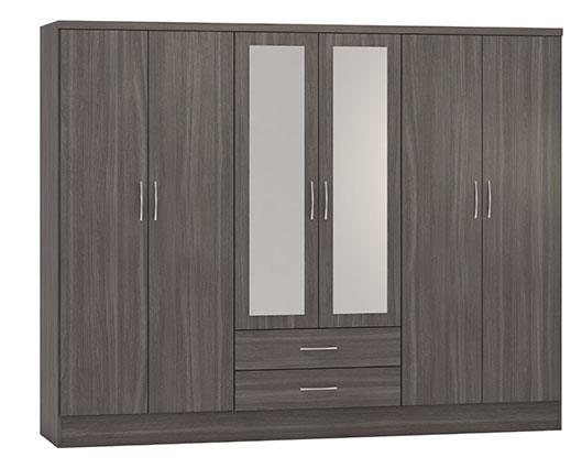 NEVADA 6 DOOR 2 DRAWER WARDROBE - BLACK WOOD GRAIN