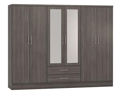 NEVADA 6 DOOR 2 DRAWER WARDROBE - BLACK WOOD GRAIN